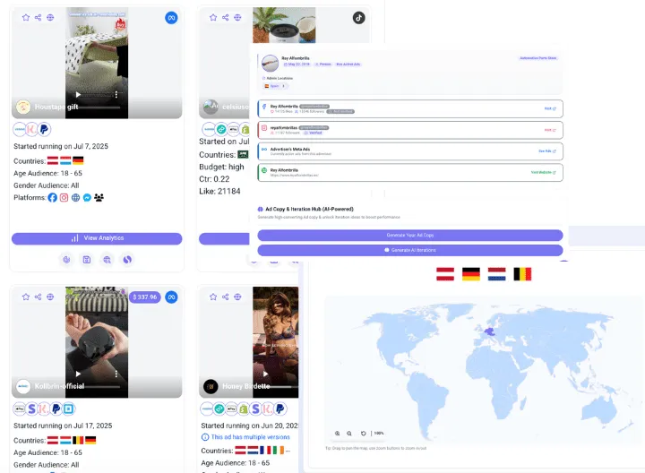 MimiAds Market Advertising Insights Dashboard showing trends